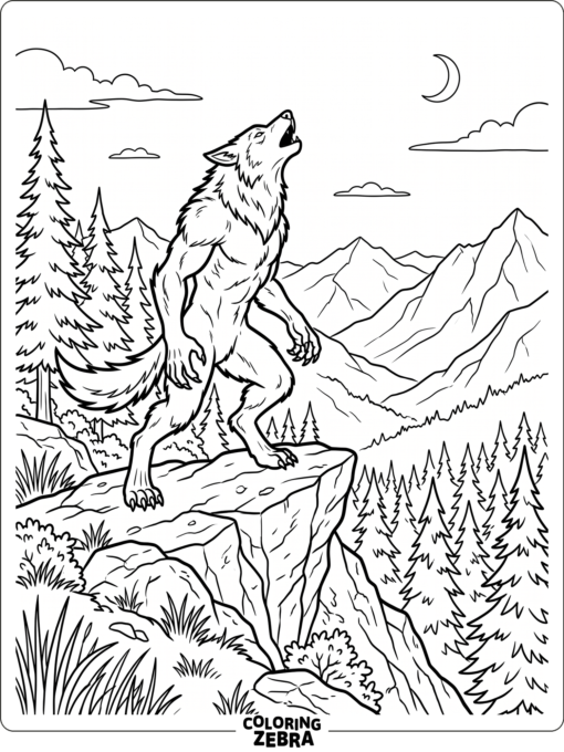 A werewolf on a mountain ridge