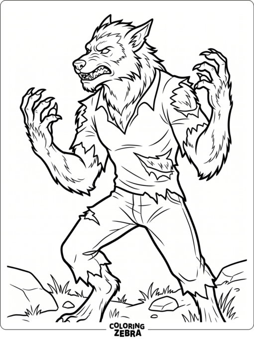 A werewolf mid-transformation with torn clothes