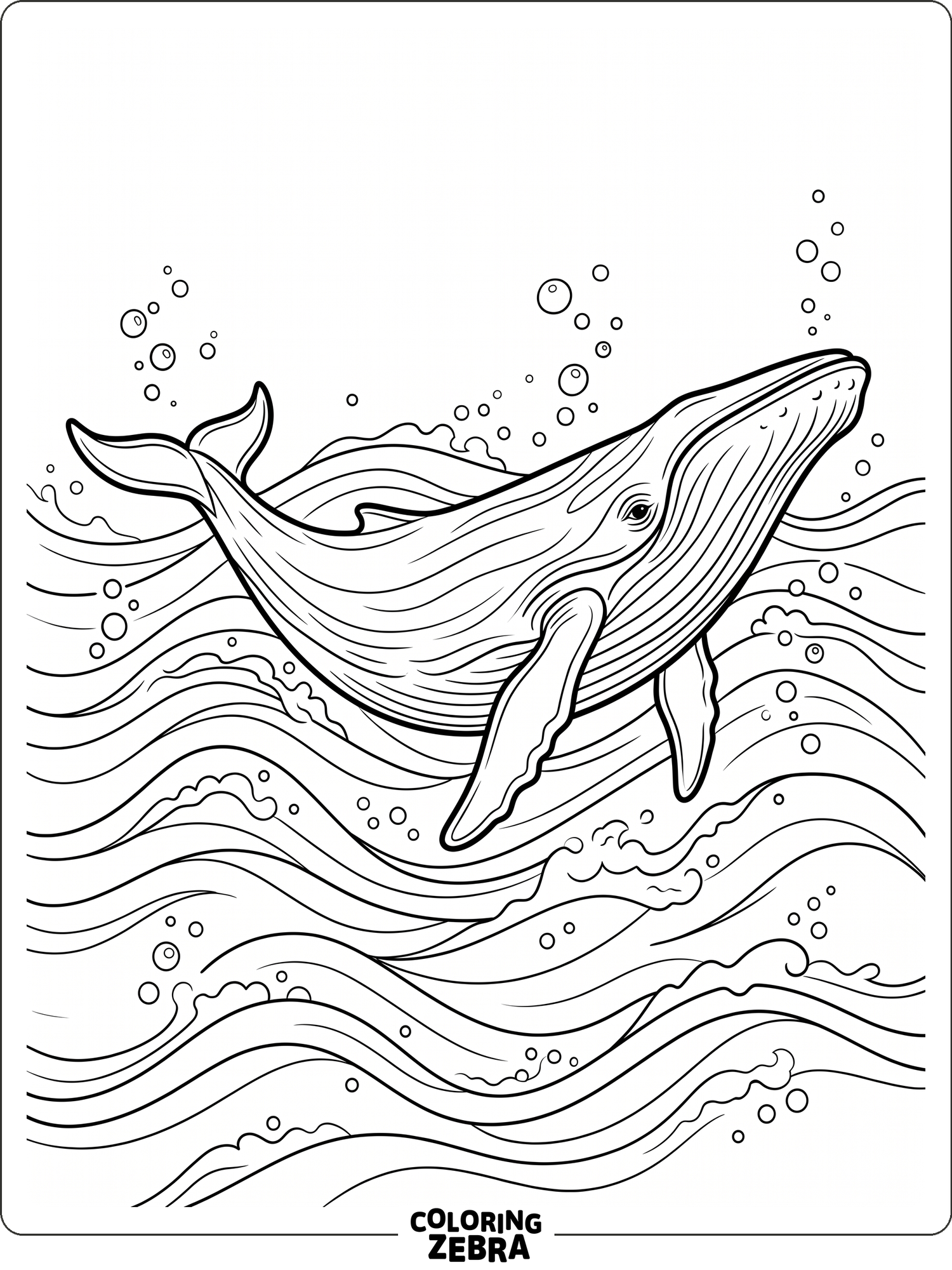 A simple whale gliding through the sea with bubbles around it