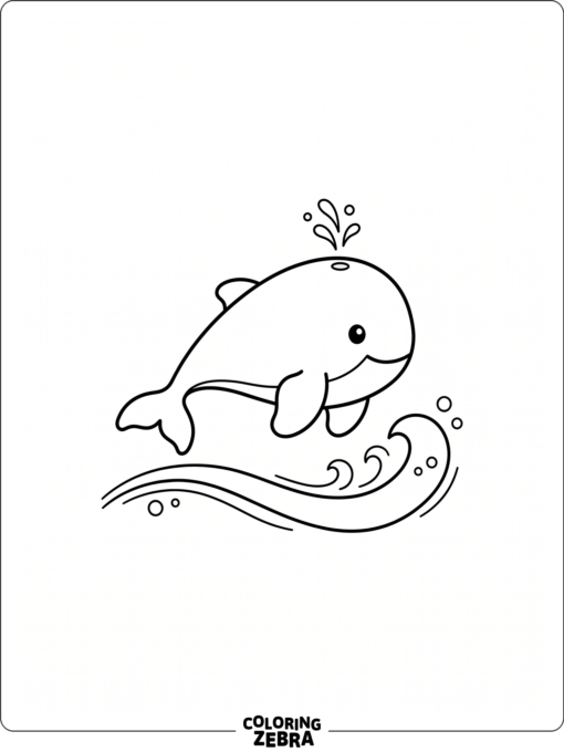 A tiny whale on a small wave
