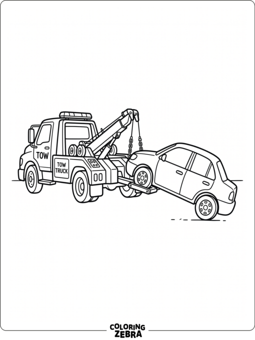 A wheel lift tow truck lifting a sedan from behind