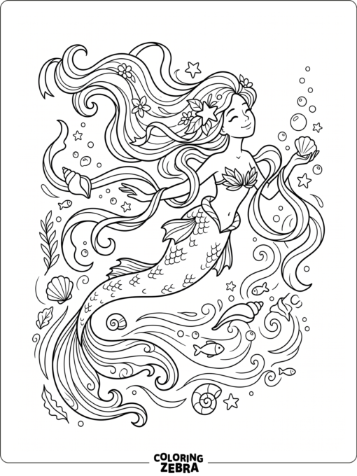 A whimsical mermaid with flowing ribbons