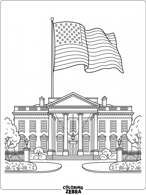 White House With Flying Flag