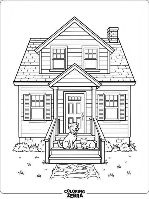 The White House with a dog and cat outside
