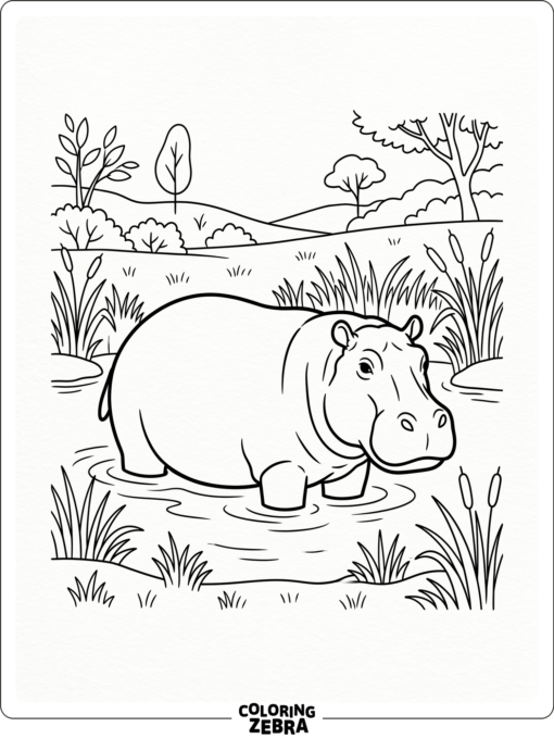 A wild hippo in a natural habitat with grass and water