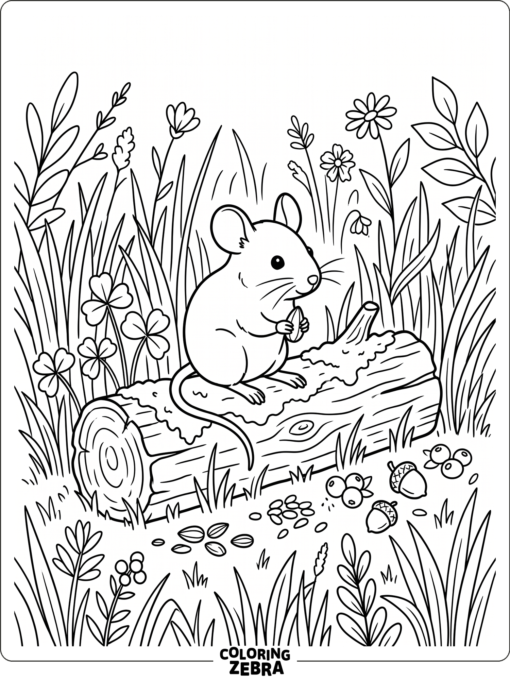 A mouse in a natural habitat with grass and seeds