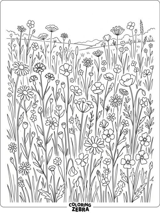 A meadow of wildflowers with tall stems
