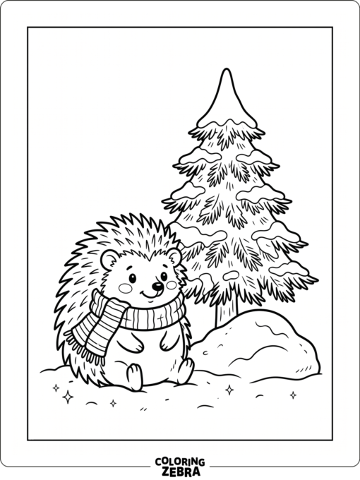 A hedgehog wearing a scarf in the snow