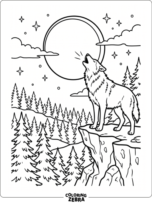 A wolf howling on a cliff