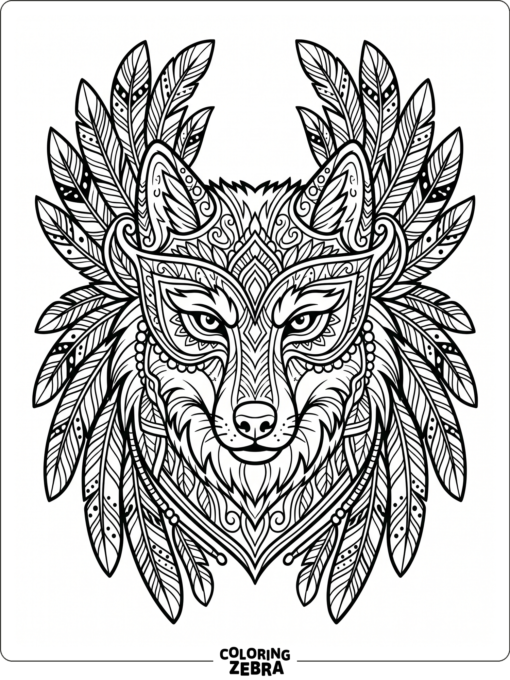 A wolf face inside a decorative mask outline