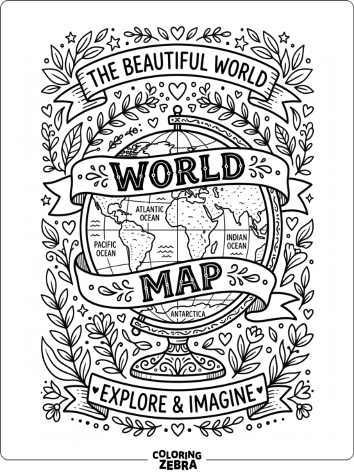 World Globe With Leaves and Hearts