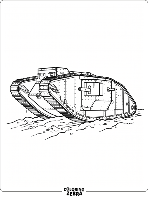 World War 1 tank with a boxy body and tracks