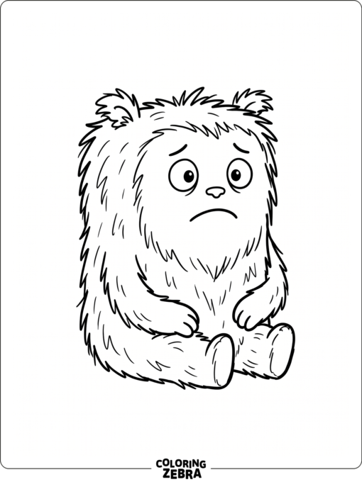 A worry monster with messy fur and a calm face