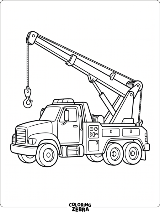 A wrecker tow truck with a boom and cable