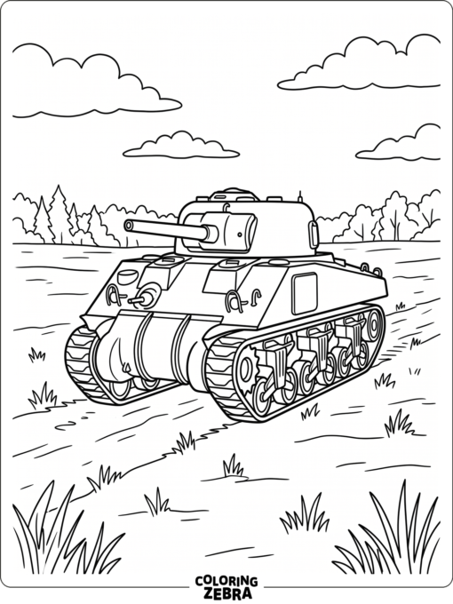 A World War II tank moving through a field