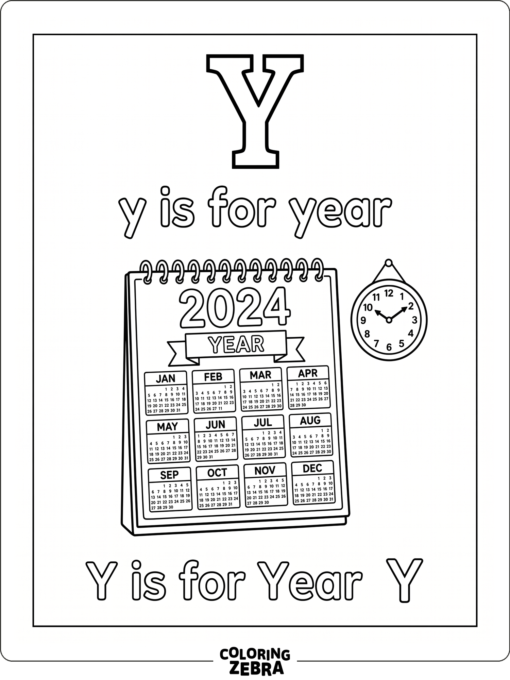 A calendar and clock beside the letter Y