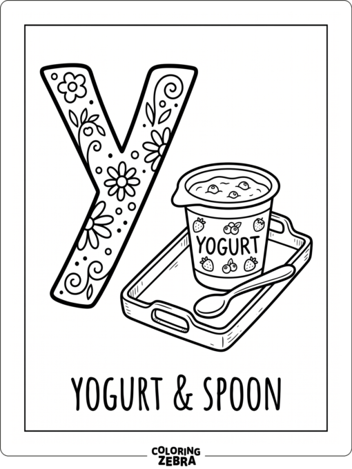 A Y with a yogurt cup and spoon
