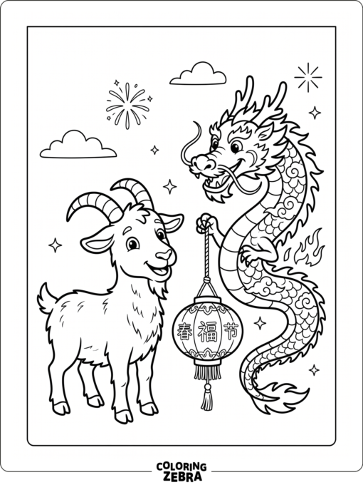 A goat with a dragon and lantern for the new year