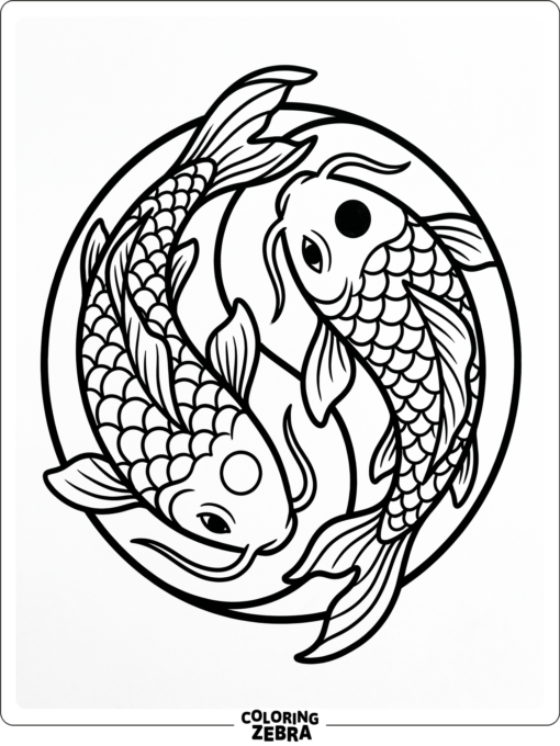 Two koi fish arranged in a yin yang circle