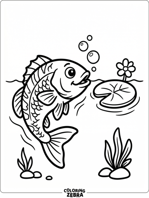 A kid-friendly bass fish near a lily pad