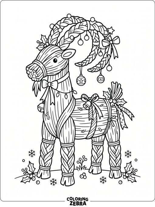 A straw yule goat decorated with ribbons