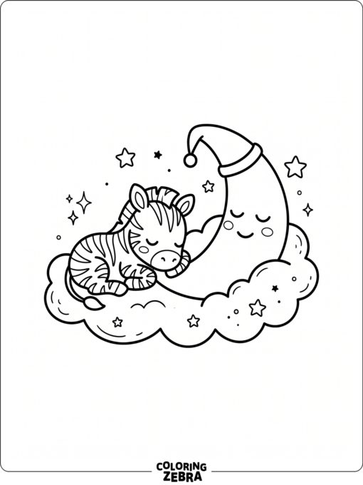 A tiny baby zebra curled by the moon