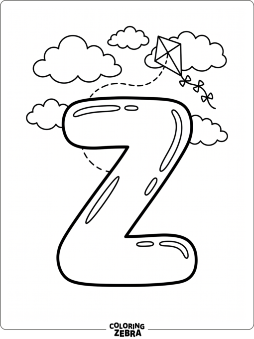 A bubble letter Z with clouds and a kite