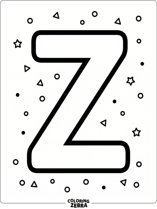 A capital Z with thick outlines and confetti dots