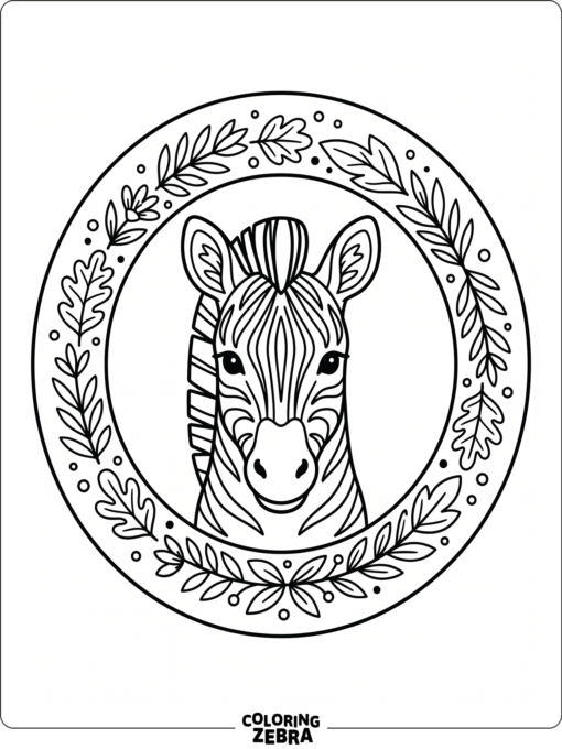 A zebra face inside a leaf circle