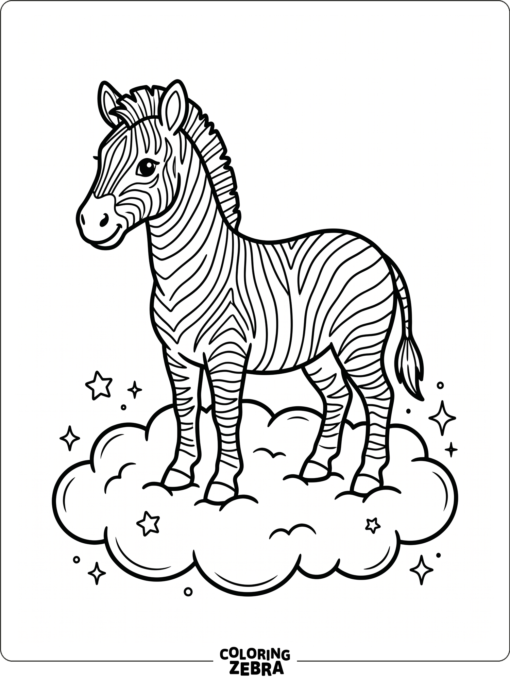 A zebra with rainbow stripes on a cloud