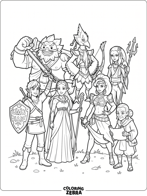 Group of Zelda characters with varied poses and simple outfits