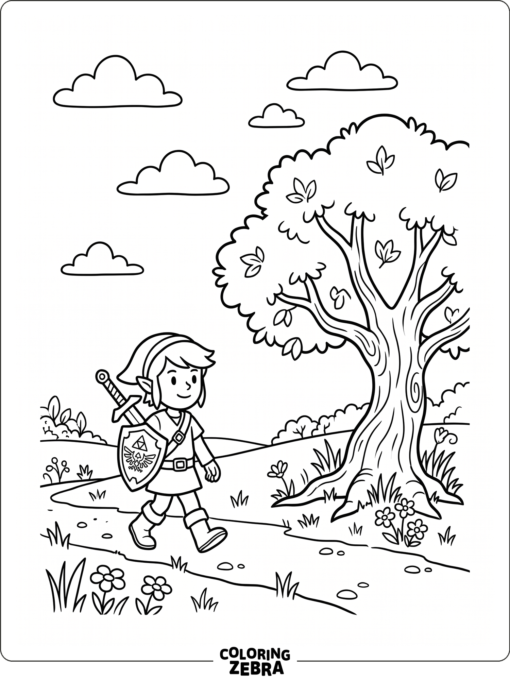 Easy Zelda scene with Link and a tree