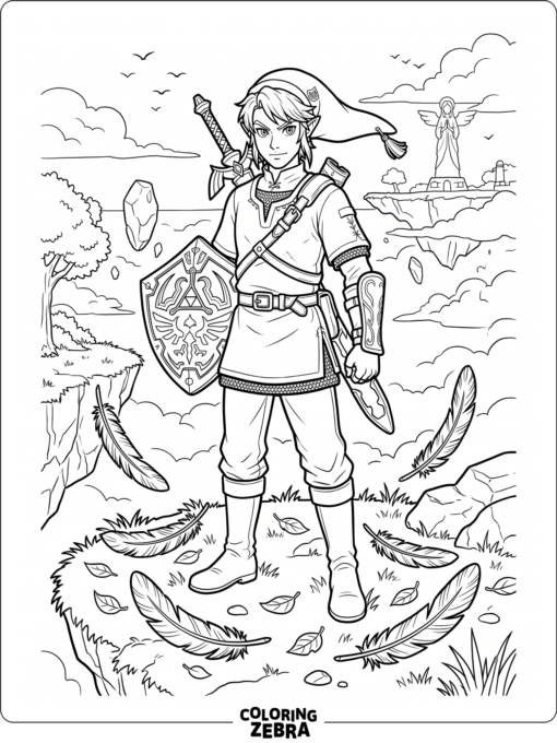 Link in Skyward Sword style with loftwing feathers nearby