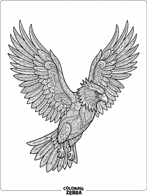 An eagle filled with zentangle patterns and bold outlines
