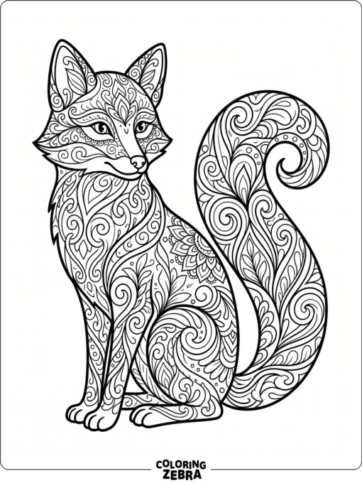 A fox filled with zentangle swirls and curls