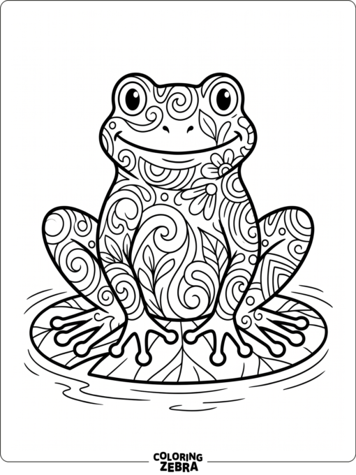 A frog filled with swirling zentangle patterns