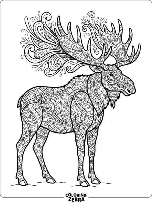 A moose covered in zentangle style patterns