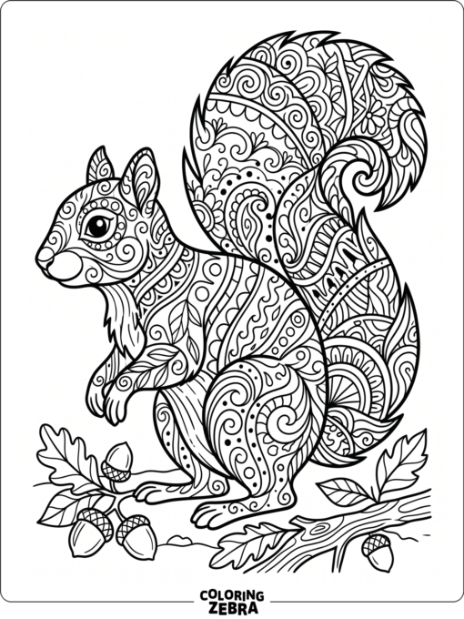 A patterned squirrel with zentangle details