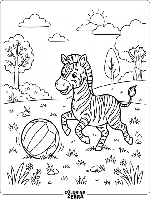A zebra playing with a ball