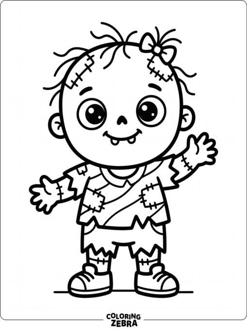 A cute zombie with big eyes and simple shapes