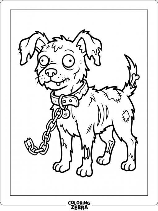A zombie dog with a collar and broken chain