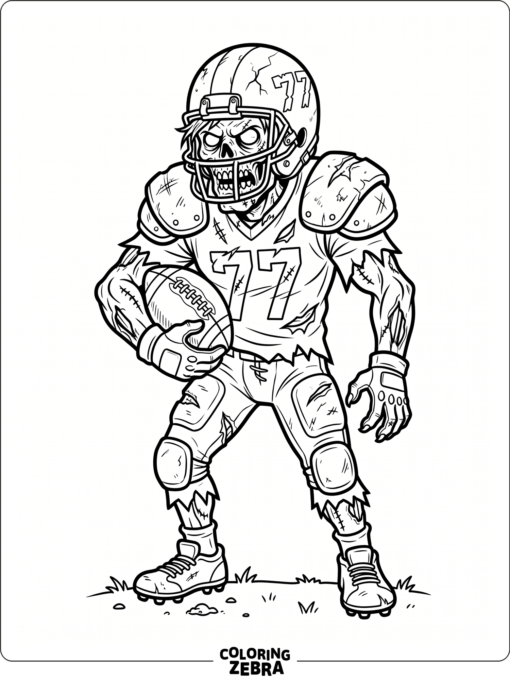 A zombie football player in helmet and pads