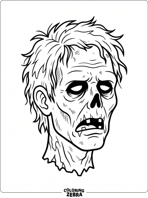 A severed zombie head with messy hair and hollow eyes