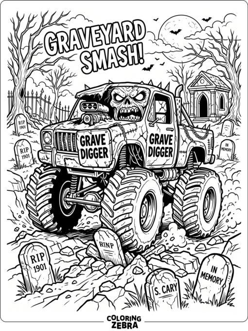 Zombie Monster Truck in a Haunted Scene