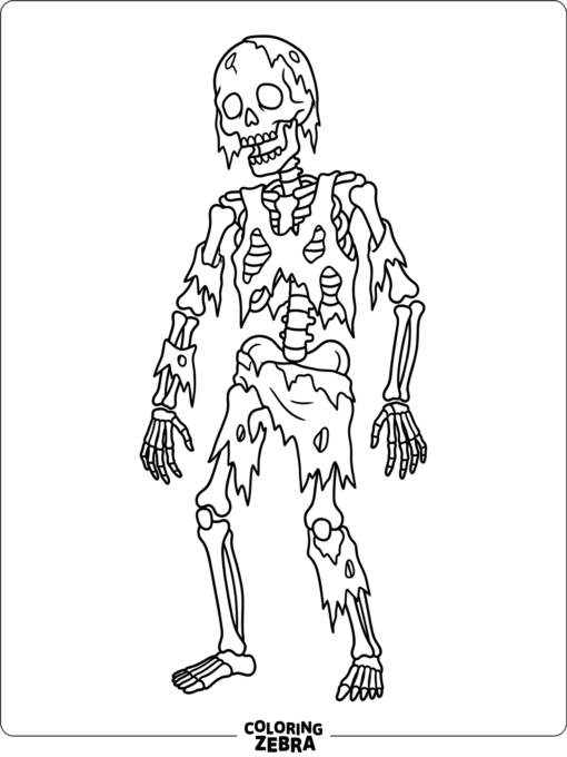 A zombie skeleton with loose bones and tattered cloth
