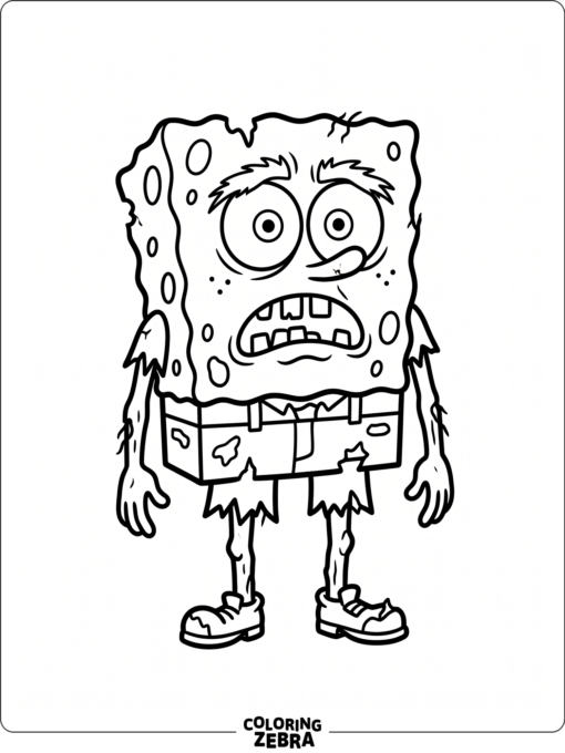 A zombie sponge character with a square body and torn shorts
