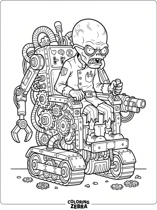 Dr. Zomboss sits in his robot chair with gears